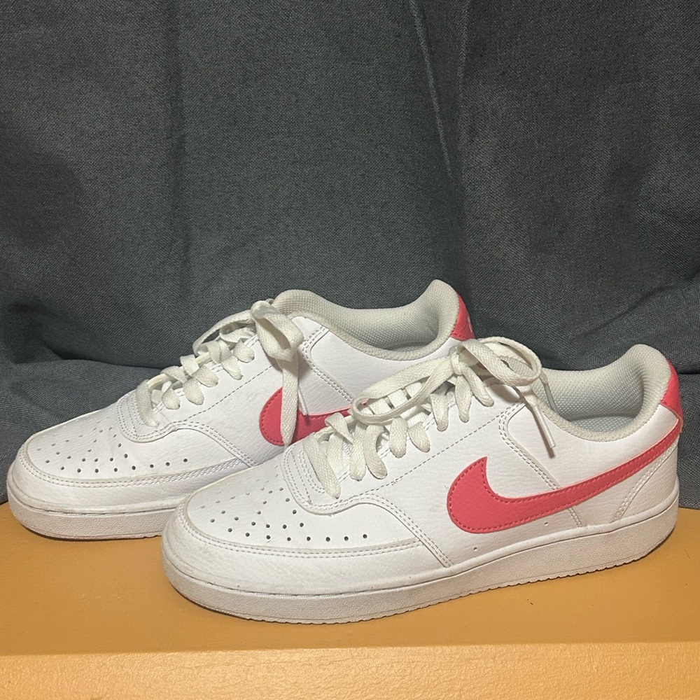 Nike White Sneakers, pink. Women’s Sz 8.5 court vision Air Force